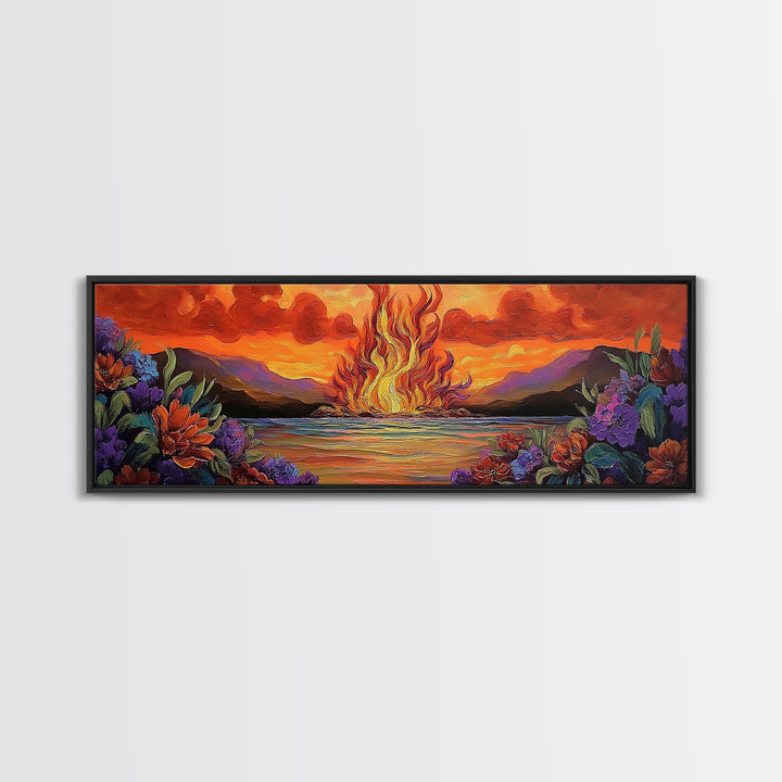 Burning Sky, Sunset Fire, Vibrant Nature, Canvas Print, Fall wall decor, dramatic sky wall art, living room art, abstract art