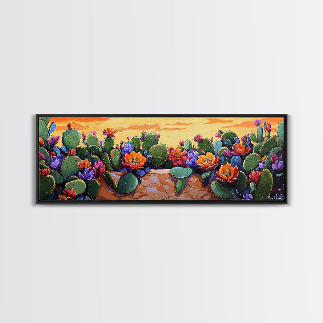 Cactus Garden Bloom, Southwest Succulent Art, Bright Floral Desert Scene, Framed Canvas Print, Kitchen Wall Art, Boho Botanical Decor