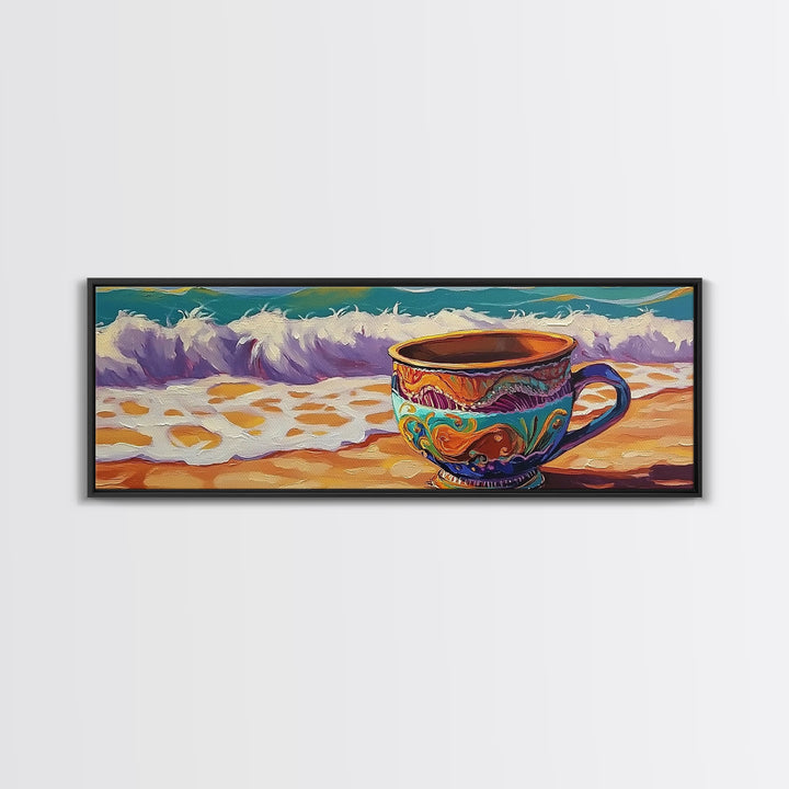 Beach Mug, Coastal Cup, Ocean Waves, Canvas Print, Beach Kitchen Art, Tropical Vibe, Boho Beach House, Nautical Wall Decor