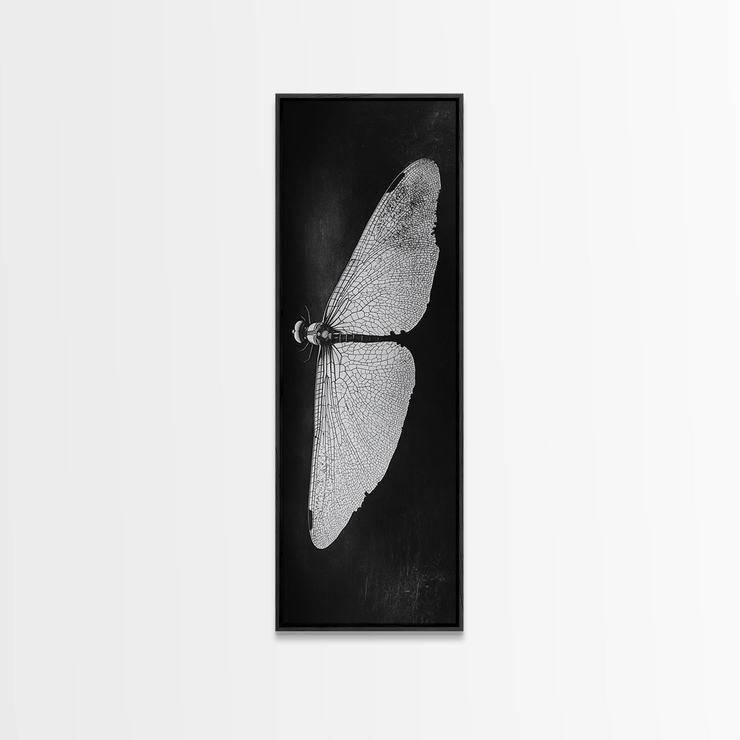 Dragonfly Wings Macro, Nature Insect Print, Detailed Bug Art, Minimalist Scientific Wall Decor, Framed Canvas Print, Study Room Art