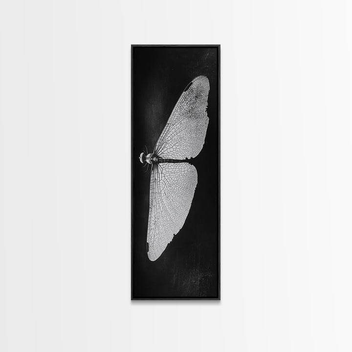 Dragonfly Wings Macro, Nature Insect Print, Detailed Bug Art, Minimalist Scientific Wall Decor, Framed Canvas Print, Study Room Art