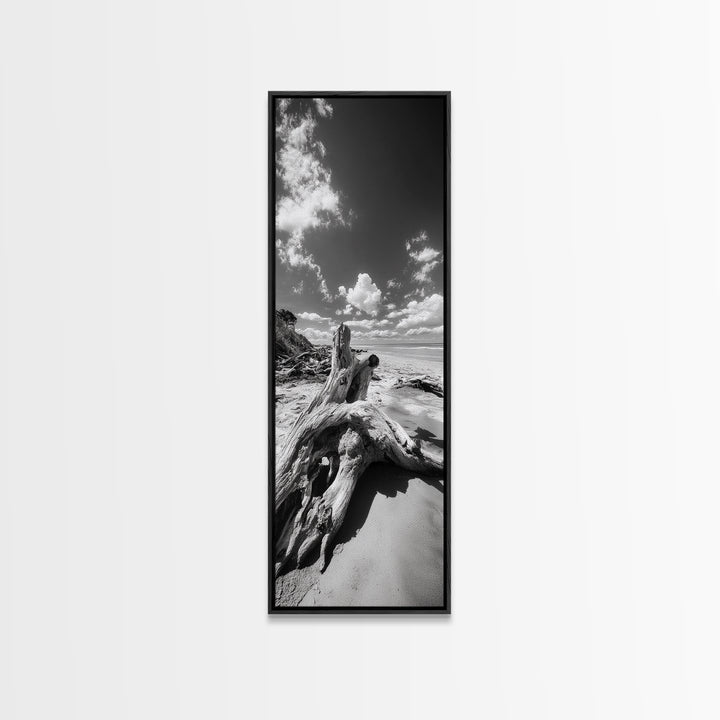 Coastal Driftwood, Sandy Beach, Ocean View, Rustic Style, Canvas Print, Fall Wall Art, Bathroom Decor, Nature Photography Art