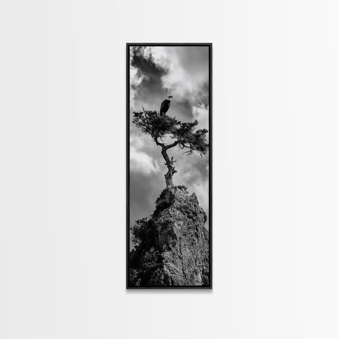 Eagle Tree, Cliff Perch, Bold Wildlife, Adventure Decor, Framed Canvas Print, Rustic Cabin Wall Art, American Symbolic Art