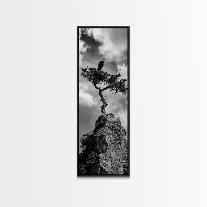 Eagle Tree, Cliff Perch, Bold Wildlife, Adventure Decor, Framed Canvas Print, Rustic Cabin Wall Art, American Symbolic Art