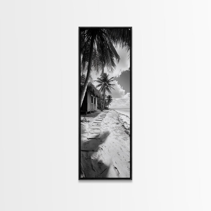 Tropical Beach Path, Palm Trees, Coastal Escape, Island Cabin, Relaxing Vibes, Framed Canvas Print, Living Room Wall Art, Boho Coastal Decor