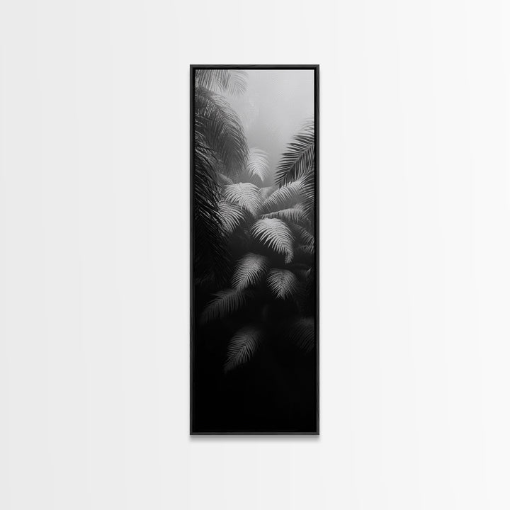 Fern Jungle Leaves, Tropical Botanical Print, Misty Rainforest Wall Art, Framed Canvas Print, Bathroom Decor, Moody Plant Art