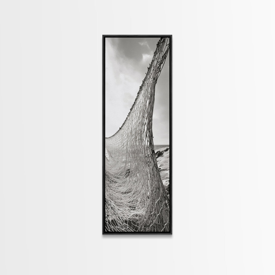 Fishing Net, Coastal Weave, Nautical Wall, Canvas Print, Seaside wall decor, Rustic marine art, Neutral tones, Beach house living room piece