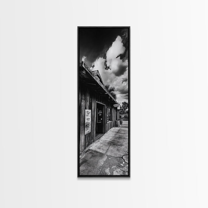 Western Saloon, Rustic Storefront, Desert Vibes, Black and White Photography, Framed Canvas Print, Man Cave Art, Americana Wall Style