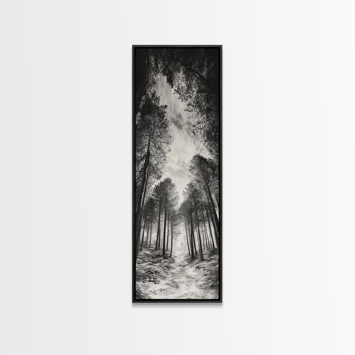 Pine Forest, Nature Path, Tree Canopy, Tranquil Woods, Canvas Print, Forest Wall Art, Minimalist Nature Decor, Meditation Room Artwork