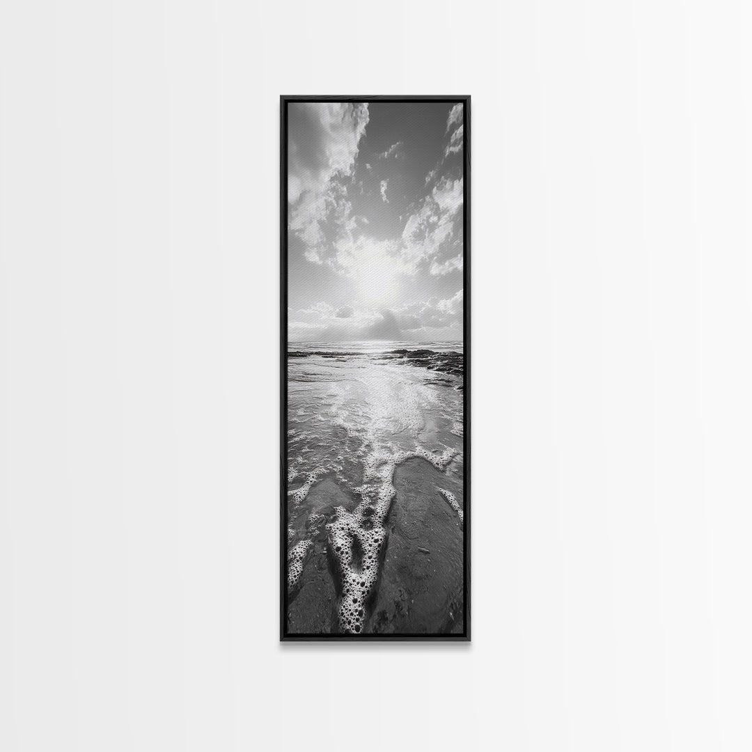 Ocean Foam, Morning Light, Tranquil Seashore, Black and White Coastal Print, Canvas Print, Minimalist Bathroom Print, Entryway Wall Art
