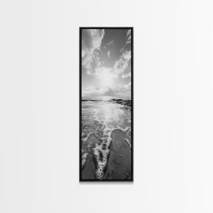 Ocean Foam, Morning Light, Tranquil Seashore, Black and White Coastal Print, Canvas Print, Minimalist Bathroom Print, Entryway Wall Art