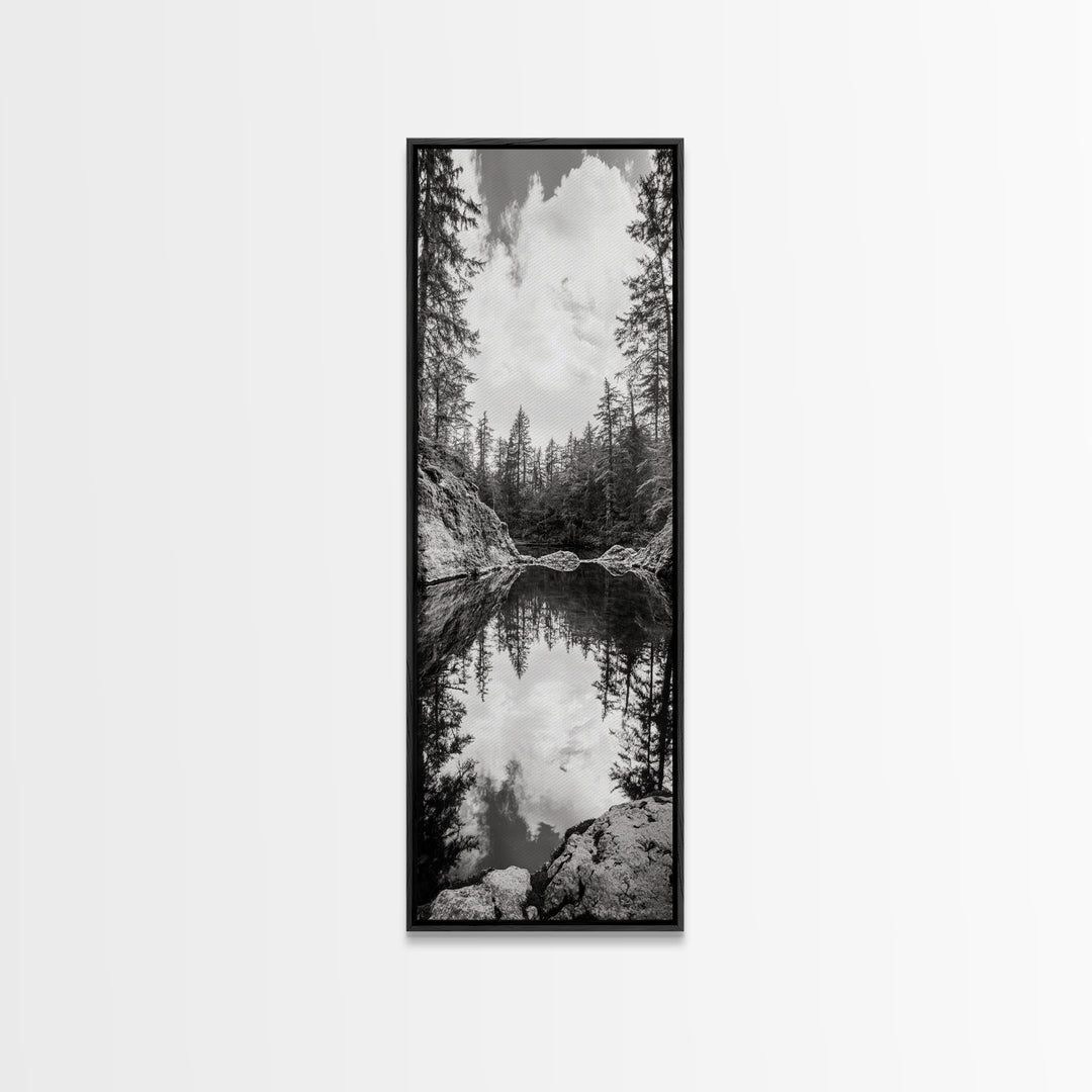 Forest Reflection, Tranquil Lake, Evergreen Woods, Wilderness Scene, Canvas Print, Rustic Cabin Wall Decor, Nature Photography Art
