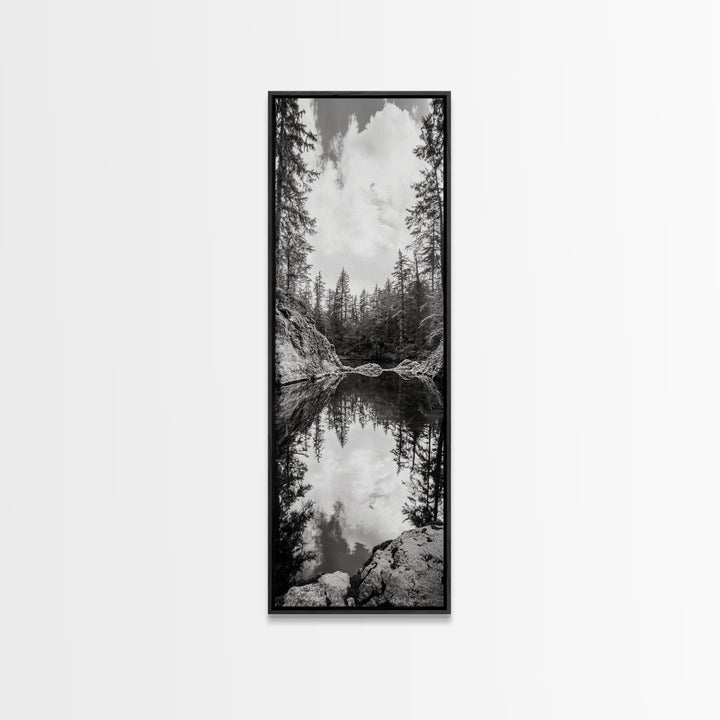 Forest Reflection, Tranquil Lake, Evergreen Woods, Wilderness Scene, Canvas Print, Rustic Cabin Wall Decor, Nature Photography Art