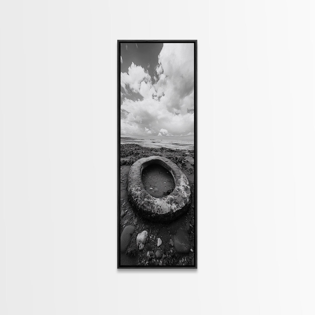 Tidepool Relic, Seaside Ruins, Moody Beach Scene, Framed Canvas Print, Coastal Bathroom Art, Ocean Inspired Decor, Surreal Photography
