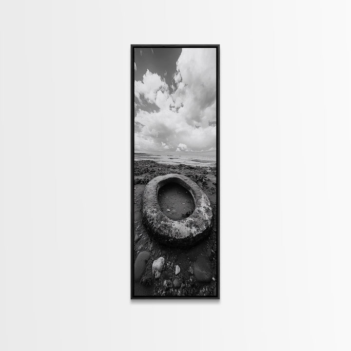 Tidepool Relic, Seaside Ruins, Moody Beach Scene, Framed Canvas Print, Coastal Bathroom Art, Ocean Inspired Decor, Surreal Photography