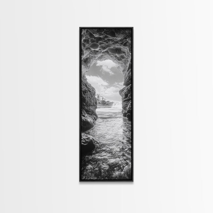 Sea Cave View, Ocean Opening, Rugged Rock Passage, Framed Canvas Print, Coastal Wall Art, Adventure Decor, Modern Rustic Style