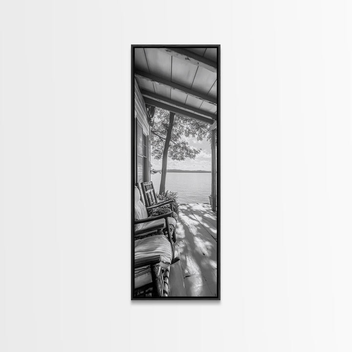 Lake Porch View, Rustic Charm, Cabin Vibes, Relaxing Nature Scene, Framed Canvas Print, Farmhouse Decor, Cozy Living Room Wall Art, Lakehouse Art