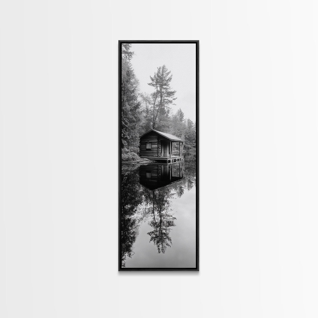 Cabin Reflection, Still Water, Forest Escape, Nature Retreat Art, Framed Canvas Print, Lakehouse Decor, Fall Cabin Scene, Cozy Rustic Wall Art