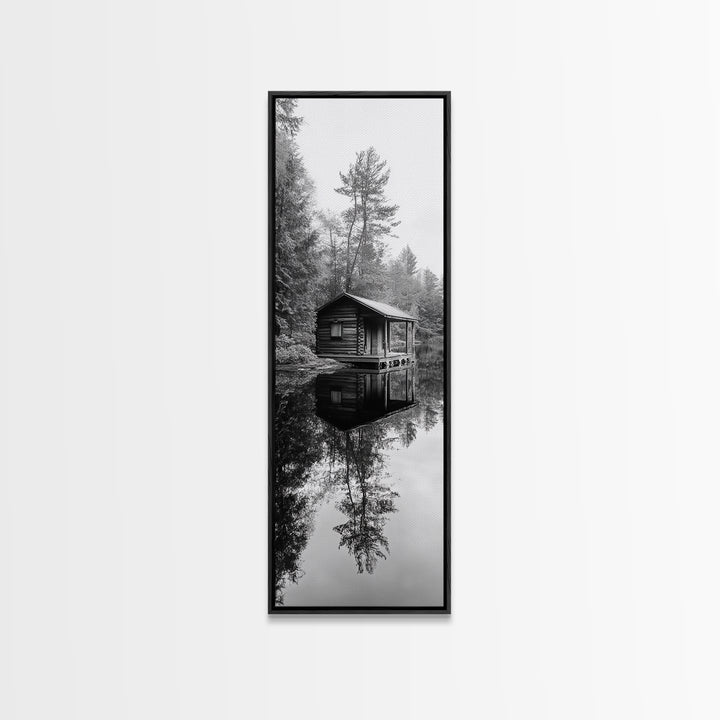 Cabin Reflection, Still Water, Forest Escape, Nature Retreat Art, Framed Canvas Print, Lakehouse Decor, Fall Cabin Scene, Cozy Rustic Wall Art