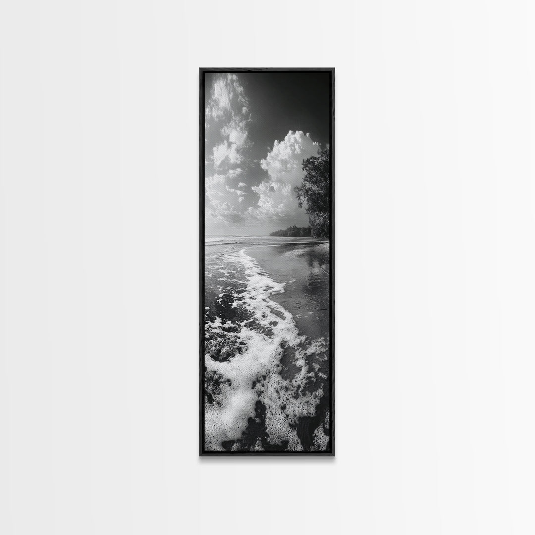 Ocean Shoreline, Coastal Decor, Beach Serenity, Nautical Style, Tranquil Scene, Framed Canvas Print, Bathroom Wall Art, Modern Beach Aesthetic