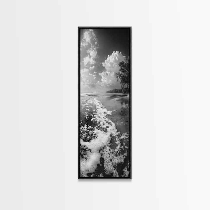 Ocean Shoreline, Coastal Decor, Beach Serenity, Nautical Style, Tranquil Scene, Framed Canvas Print, Bathroom Wall Art, Modern Beach Aesthetic