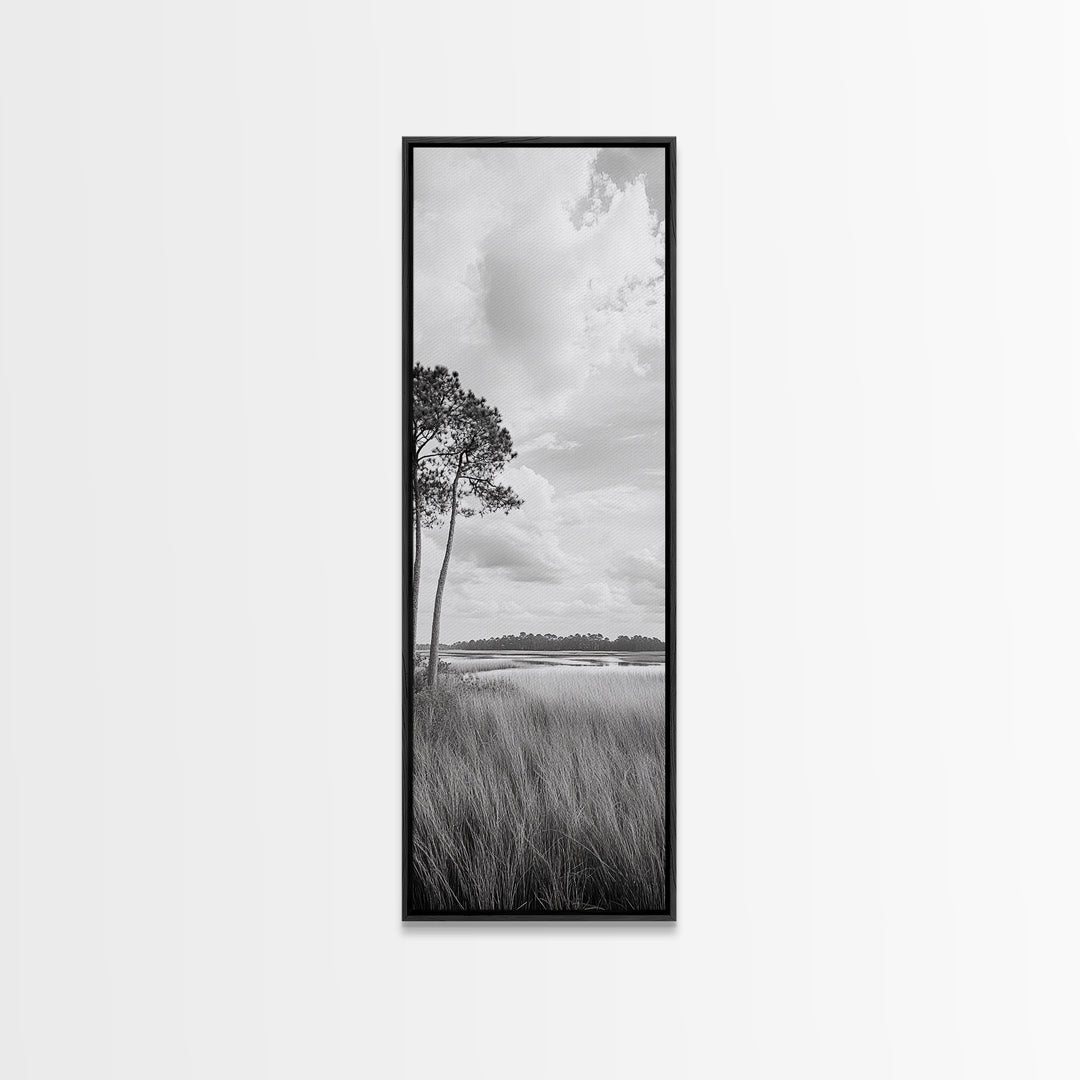 Marshland Trees, Coastal Wetlands, Serene Landscape, Peaceful Horizon, Framed Canvas Print, Office Wall Art, Minimalist Nature Art