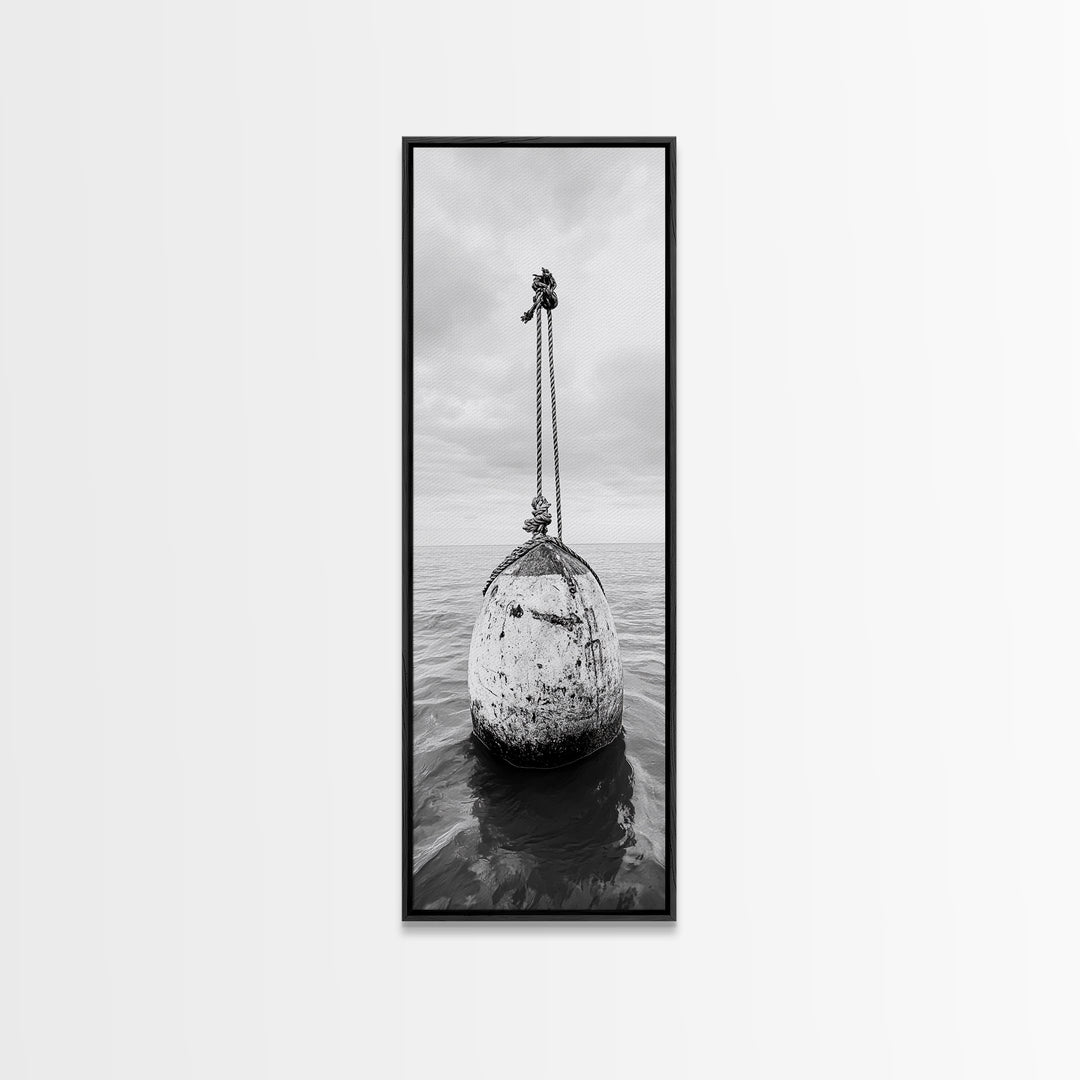 Nautical Buoy, Ocean Rope, Minimal Seascape, Framed Canvas Print, Coastal Wall Art, Bathroom Decor, Modern Nautical Art, Minimalist Home