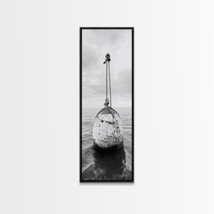 Nautical Buoy, Ocean Rope, Minimal Seascape, Framed Canvas Print, Coastal Wall Art, Bathroom Decor, Modern Nautical Art, Minimalist Home