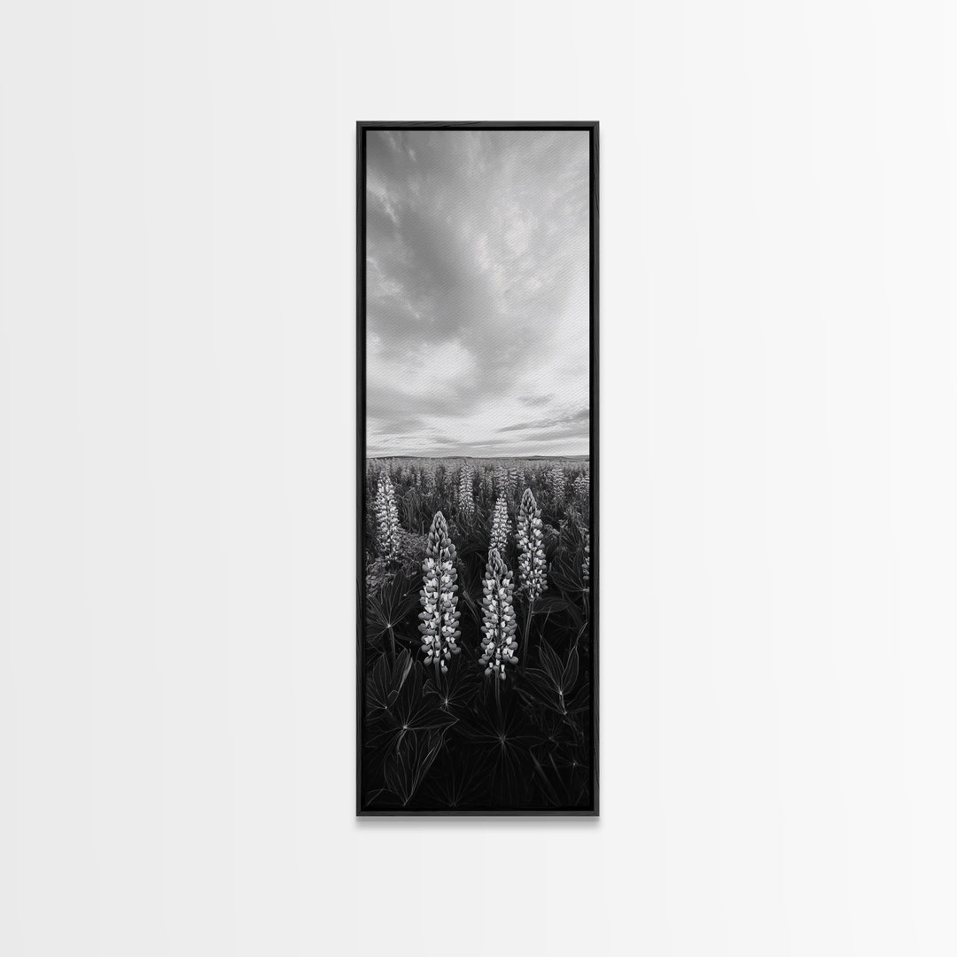 Lupine Field, Blooming Flowers, Meadow Horizon, Framed Canvas Print, Botanical Wall Art, Bedroom Decor, Nature-Inspired, Boho Floral Art