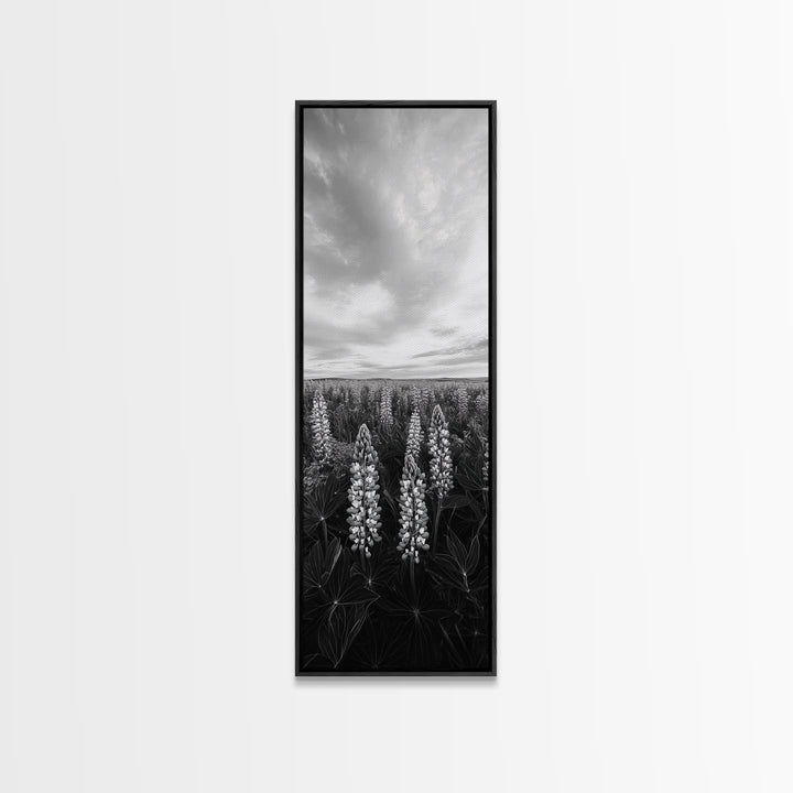 Lupine Field, Blooming Flowers, Meadow Horizon, Framed Canvas Print, Botanical Wall Art, Bedroom Decor, Nature-Inspired, Boho Floral Art