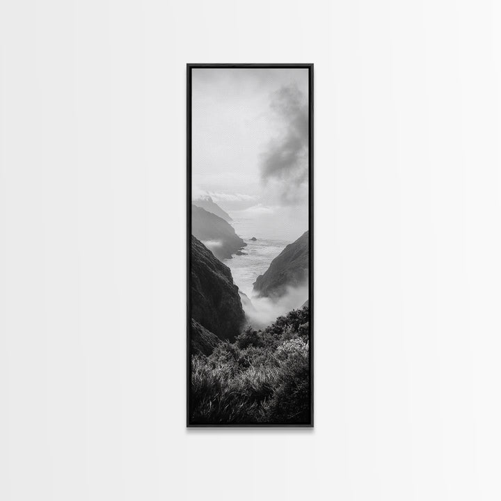 Foggy Coast, Ocean Cliffs, Atmospheric Horizon, Canvas Print, Nature Wall Art, Moody Landscape, Neutral Tones, Hallway or Office Decor