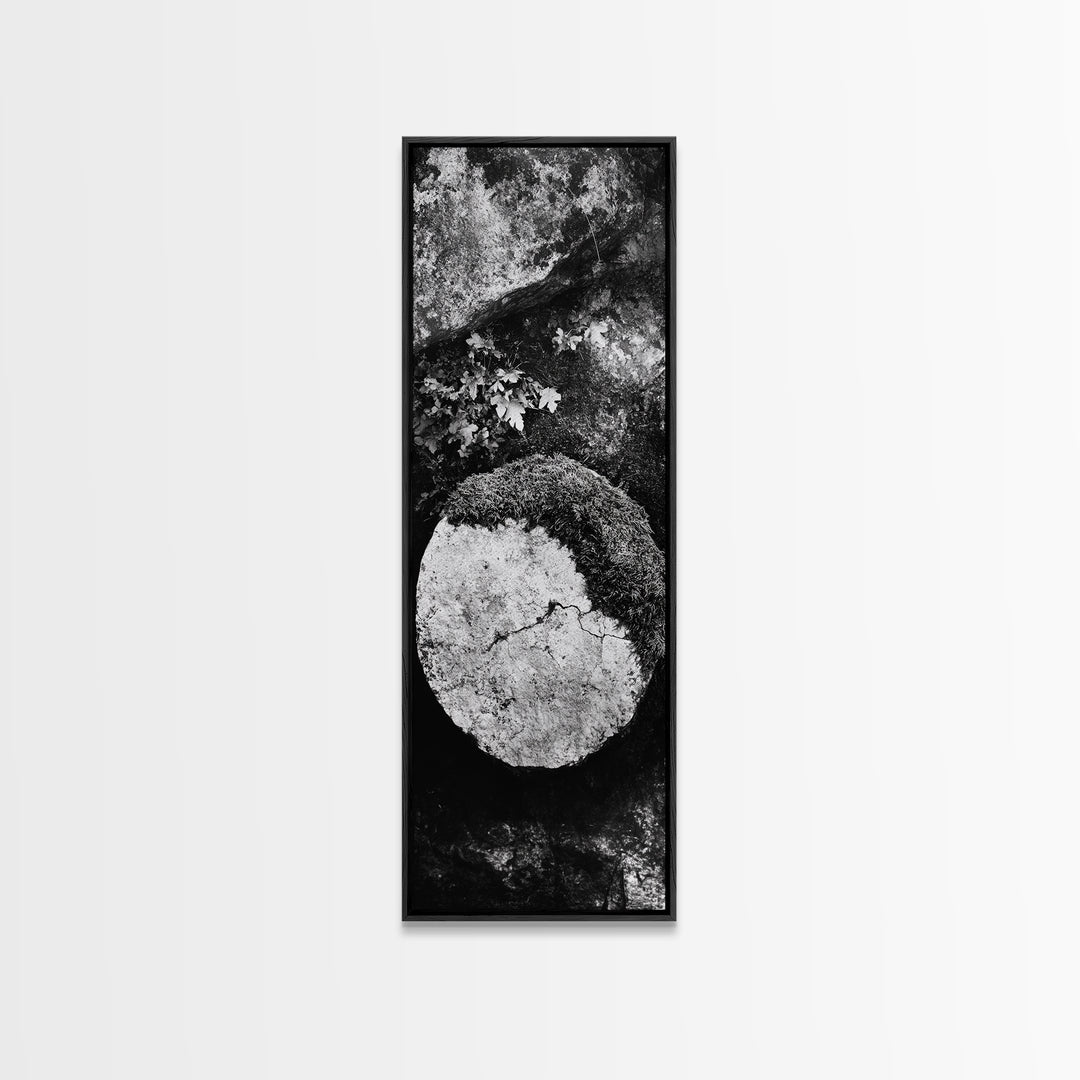 Zen Circle Stone, Forest Texture, Nature Balance, Canvas Print, Rustic Bathroom Decor, Earthy Wall Art, Minimalist Natural Style