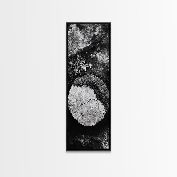 Zen Circle Stone, Forest Texture, Nature Balance, Canvas Print, Rustic Bathroom Decor, Earthy Wall Art, Minimalist Natural Style