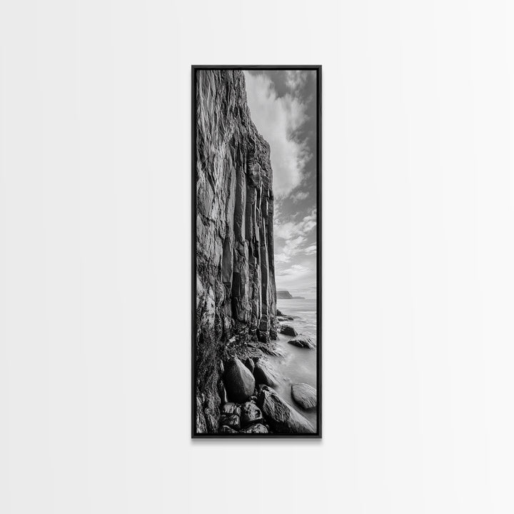 Cliffside Texture, Ocean Rocks, Vertical Landscape, Canvas Print, Modern Coastal Wall Art, Minimalist Nature Decor, Hallway Art