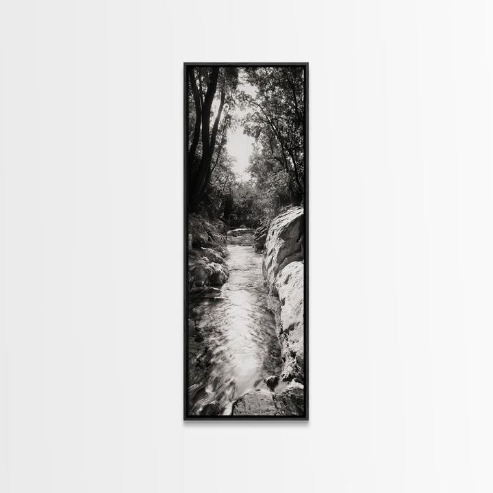River Light Path, Black White Nature, Zen Landscape, Forest Photography, Canvas Print, Rustic Home Decor, Entryway Wall Art, Cabin Wall Art