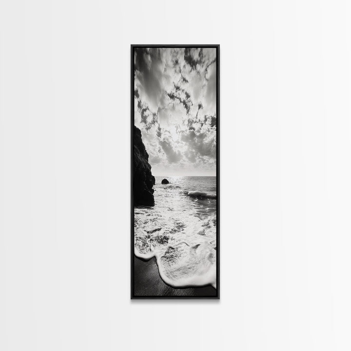 Ocean Sunset Foam, Coastal Waves Print, Seascape Minimalist, Fall Bathroom Decor, Canvas Print, Black White Beach Photography