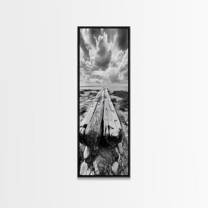 Weathered Pier End, Dramatic Ocean View, Minimalist Coastal Landscape, Canvas Print, Living Room Fall Wall Art, Rustic Decor