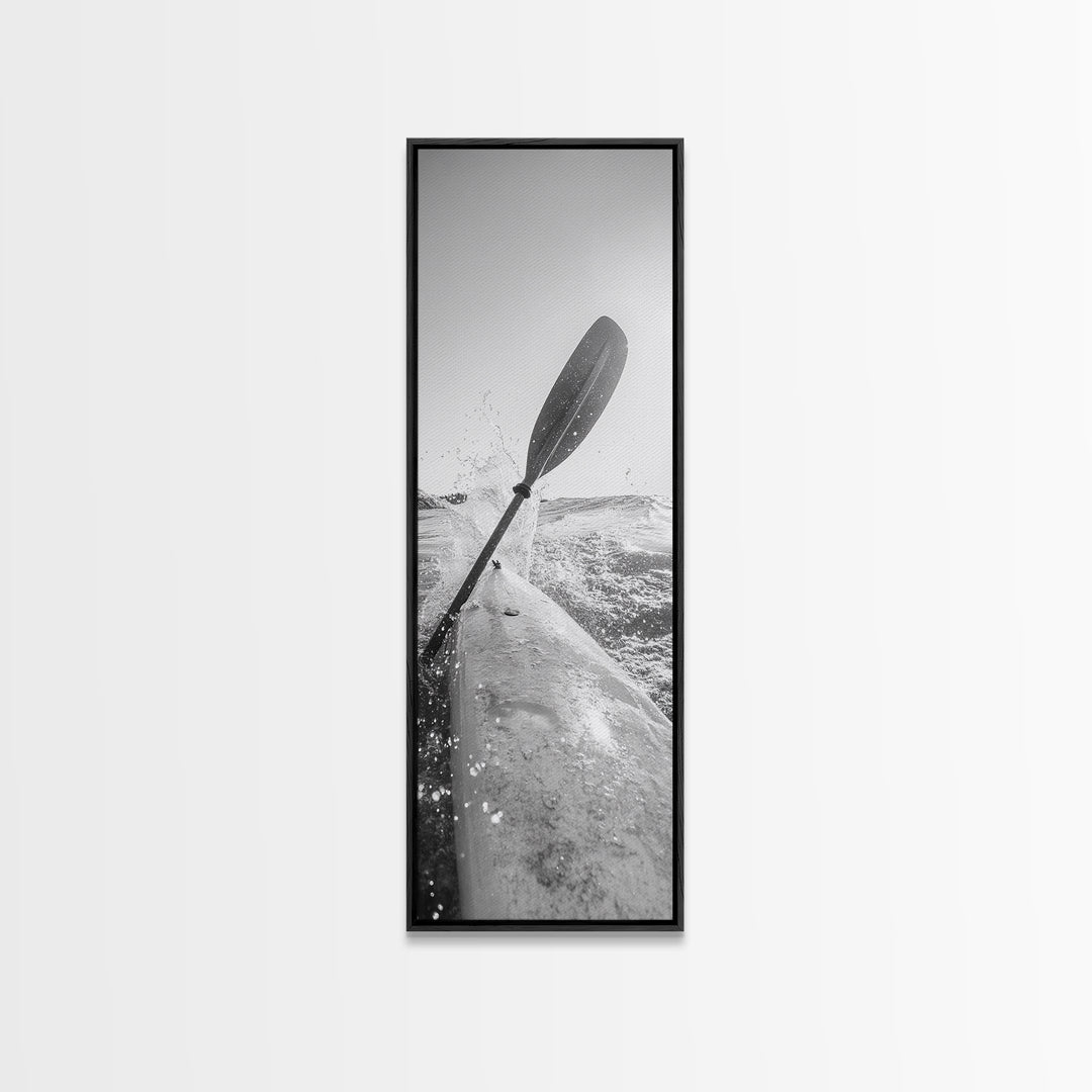 Kayak Adventure, Water Splash, Paddle Motion, Framed Canvas Print, Outdoor Man Cave Art, Action Wall Decor, Nautical Photography, Man Cave