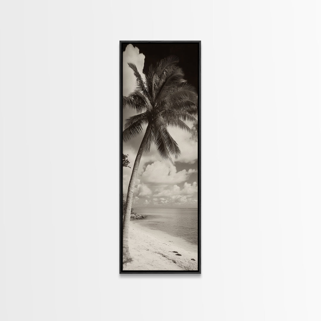Tropical Palm Tree, Seaside Tranquility, Island Breeze, Framed Canvas Print, Bathroom Wall Art, Boho Beach Decor, Coastal Vibes
