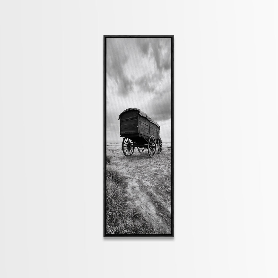 Covered Wagon Trail, Old West Scene, Vintage Rustic Art, Homestead Vibe, Framed Canvas Print, Farmhouse or Office Wall Art, Boho Bedroom