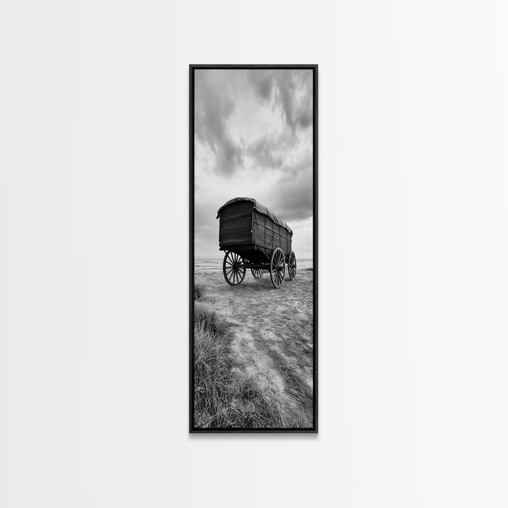 Covered Wagon Trail, Old West Scene, Vintage Rustic Art, Homestead Vibe, Framed Canvas Print, Farmhouse or Office Wall Art, Boho Bedroom