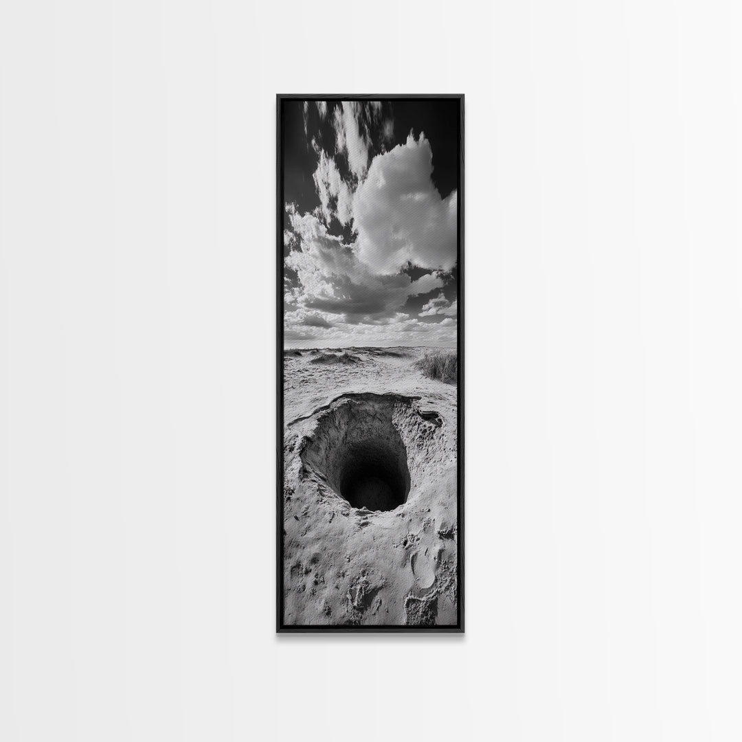 Desert Sinkhole Scene, Mysterious Landscape, Surreal Earth Art, Framed Canvas Print, Moody Bedroom Print, Office Wall Art, Cabin Wall Art
