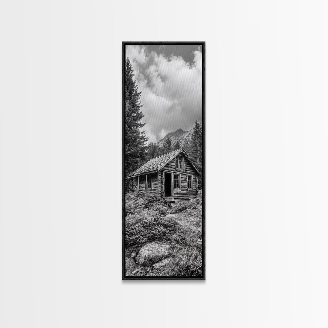 Rustic Cabin, Mountain Retreat, Forest Escape, Framed Canvas Print, Fall Nature Art, Cozy Lodge Decor, Bedroom or Den Wall Piece