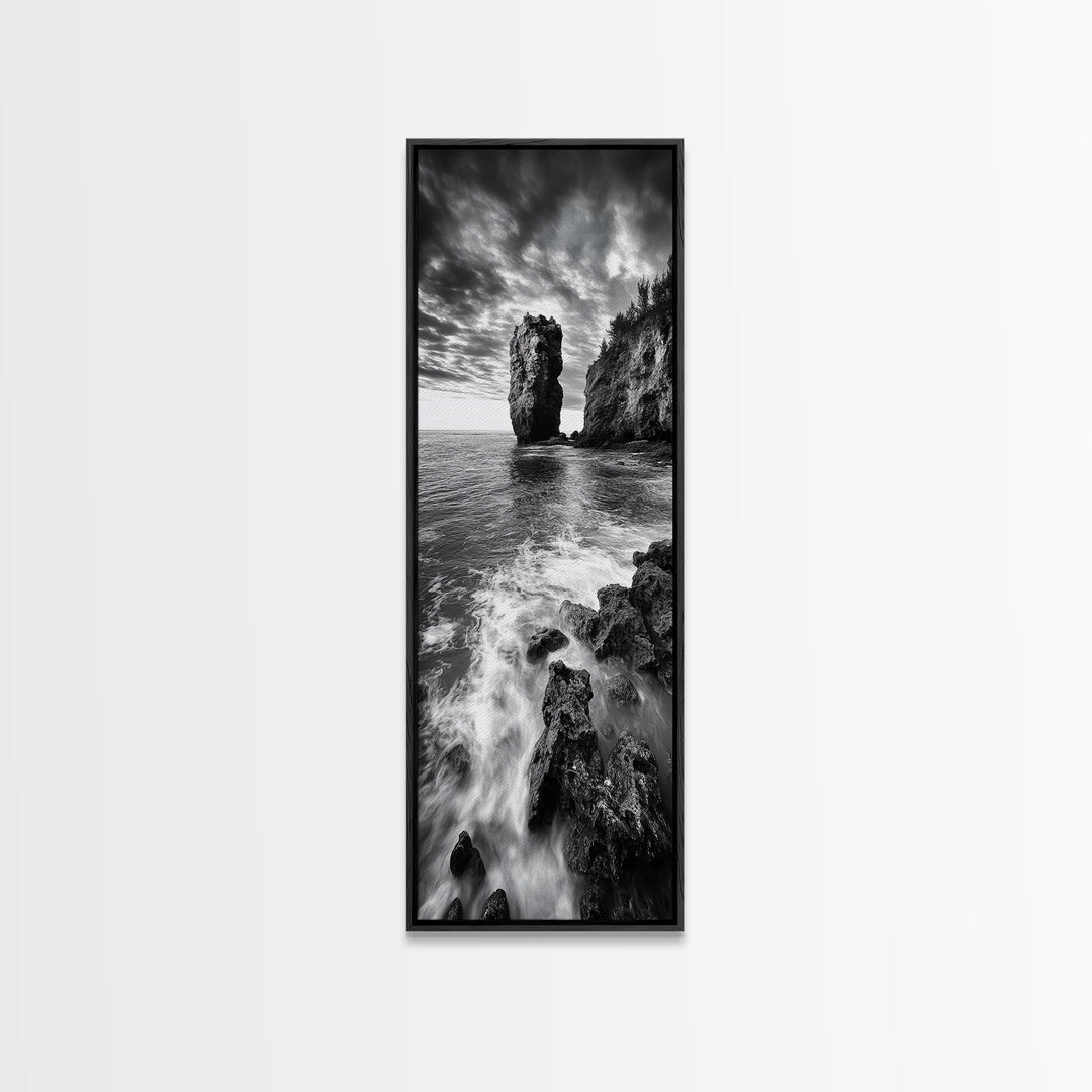 Seaside Cliff, Wild Waters, Rock Formation, Canvas Print, Coastal Landscape Art, Living Room or Office Decor, Moody Ocean Aesthetic