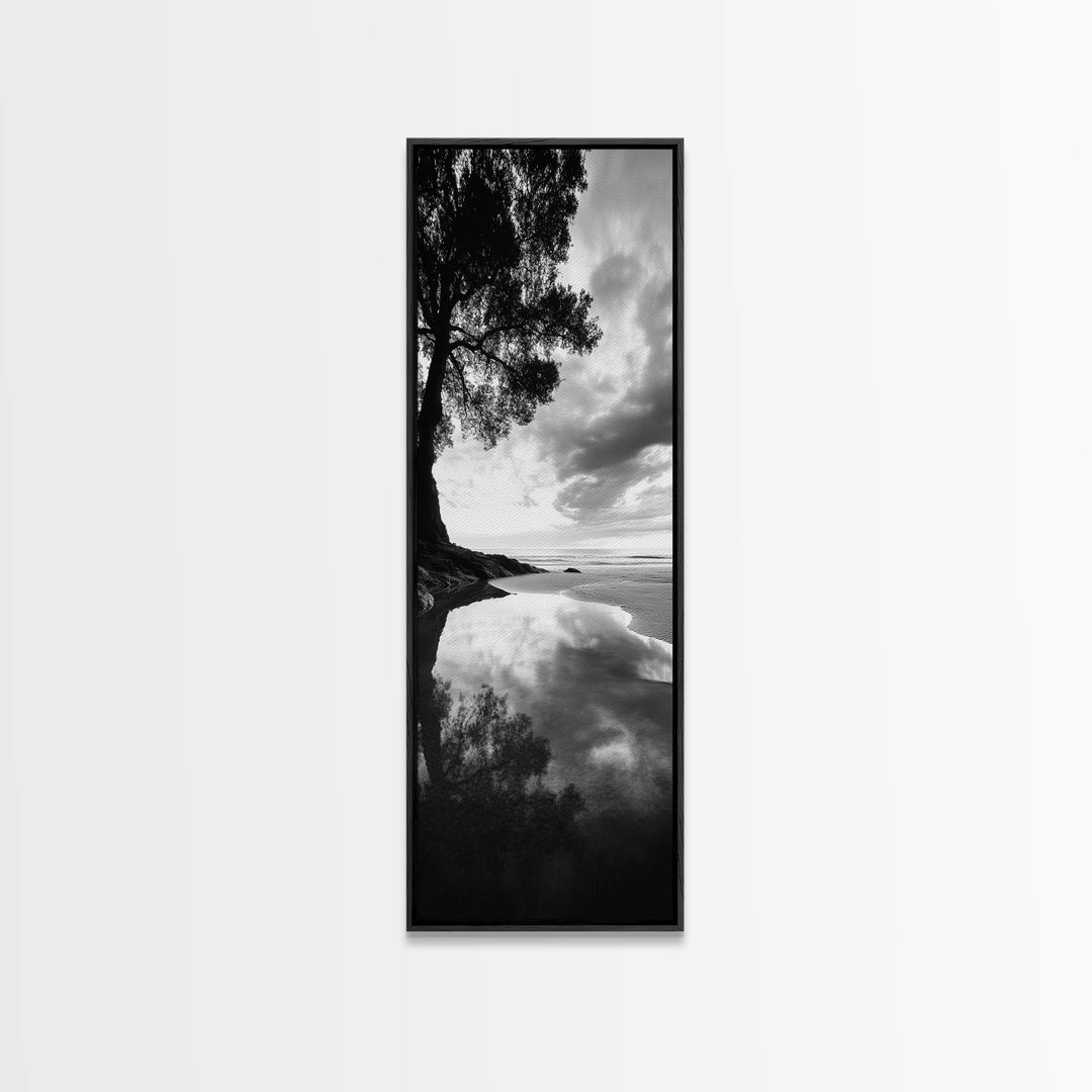 Reflections, Tranquil Shore, Tree Silhouette, Canvas Print, Zen Minimalist Decor, Beach Meditation Space or Spa Wall Art, Minimalist Decor