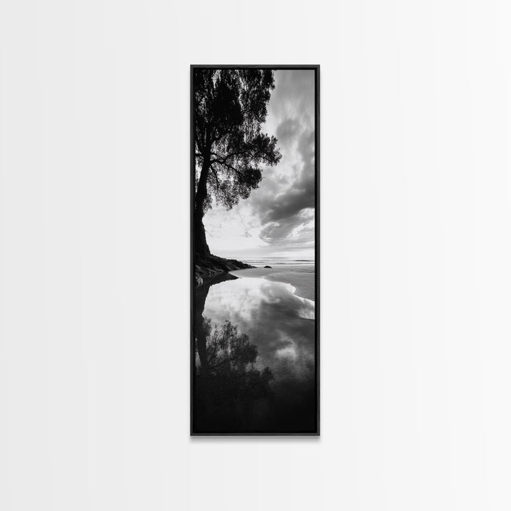 Reflections, Tranquil Shore, Tree Silhouette, Canvas Print, Zen Minimalist Decor, Beach Meditation Space or Spa Wall Art, Minimalist Decor