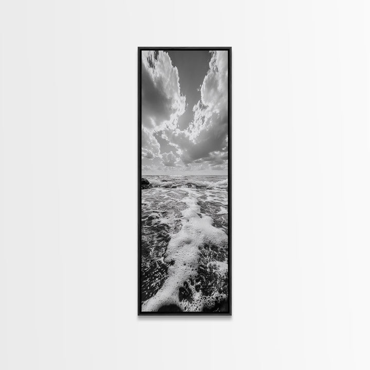 Sparkling Ocean, Cloud Horizon, Sea Breeze, Framed Canvas Print, Bright Coastal Art, Bathroom or Living Room Summer Vibe Wall Decor