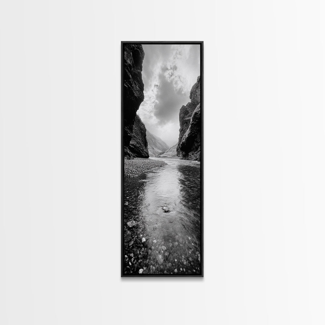 Mountain Valley, Serene Stream, Canyon Light, Framed Canvas Print, Peaceful Nature Scene, Bedroom or Study Minimalist Wall Decor