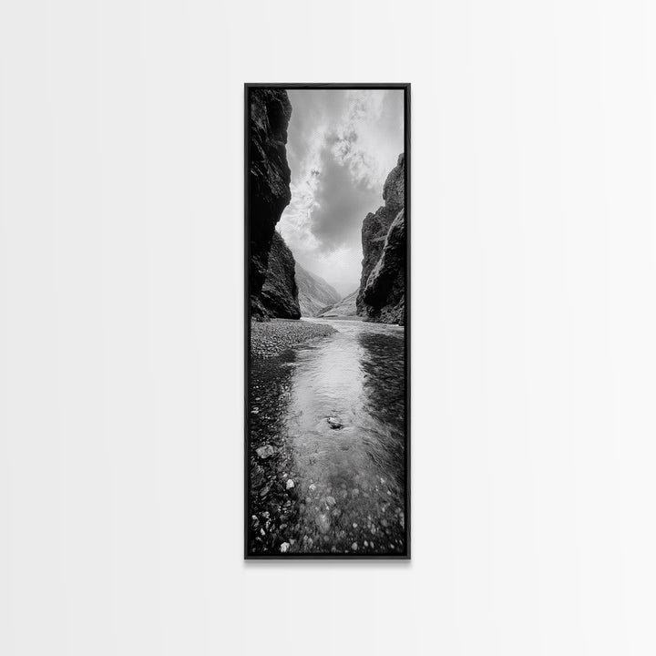 Mountain Valley, Serene Stream, Canyon Light, Framed Canvas Print, Peaceful Nature Scene, Bedroom or Study Minimalist Wall Decor