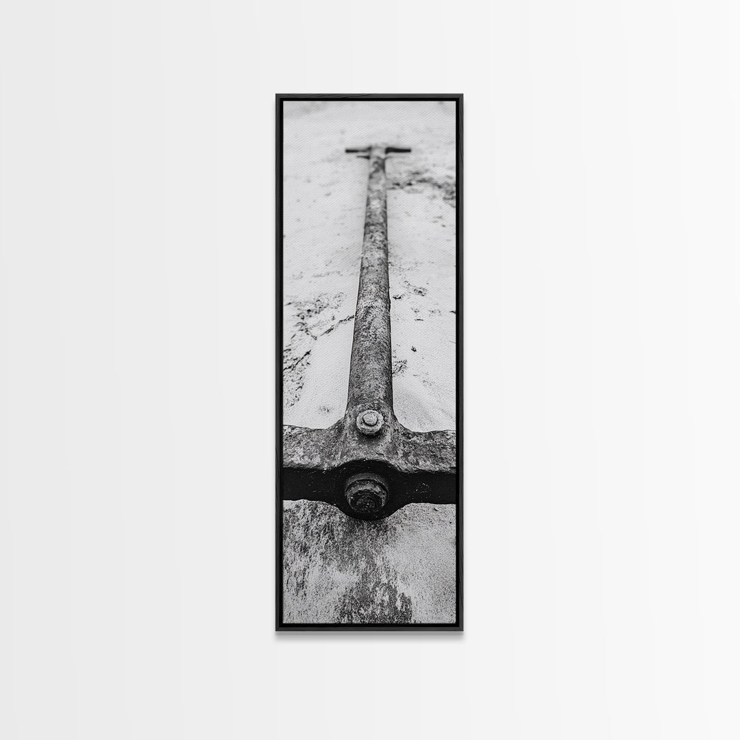 Rusted Anchor, Beach Texture, Metal Detail, Framed Canvas Print, Industrial Coastal Wall Art, Nautical Bathroom Print, Office Decor